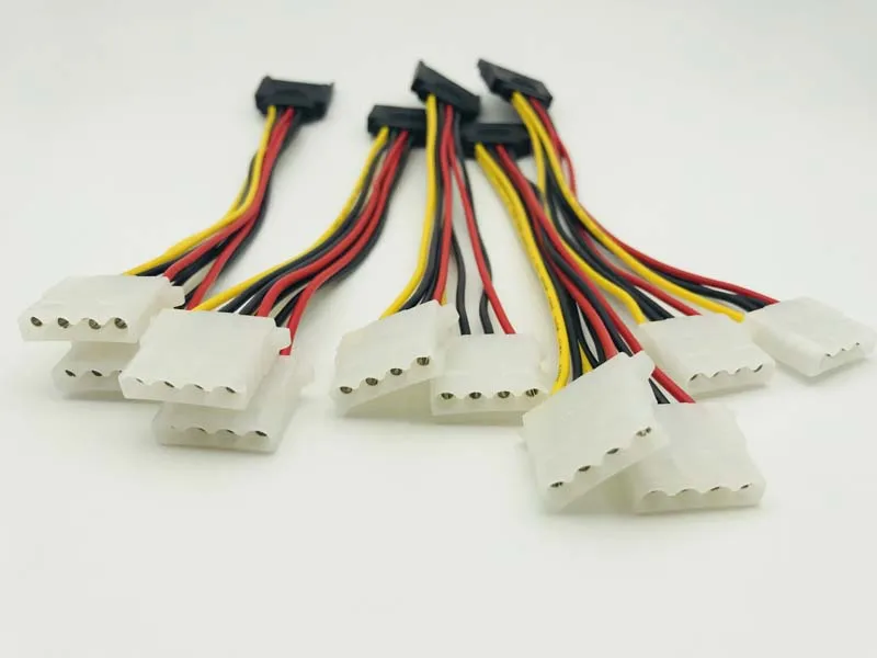 5PCS 15Pin SATA to 2 Dual 4Pin Power Cable IDE Molex Power Lead Y Splitter Cable Cord 18AWG Wire 20cm for Bitcoin Miner Mining