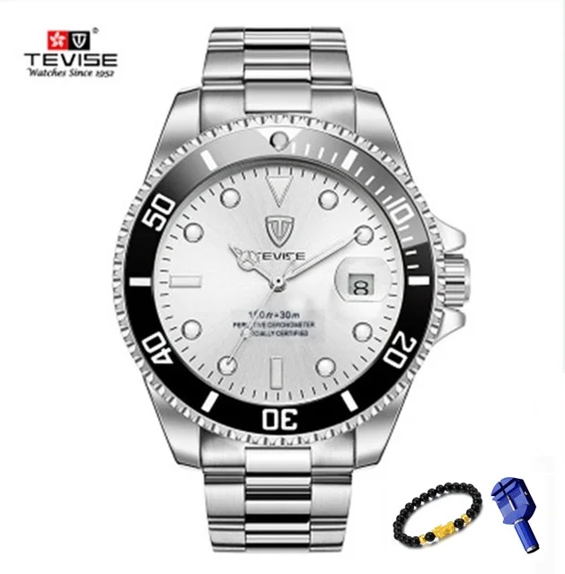 Tevise Роскошные водонепроницаемые автоматические мужские механические часы с автоматической датой, полностью стальные бизнес-часы от ведущего бренда, водонепроницаемые часы T801 - Цвет: White SilverSteel