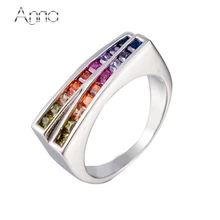 A & N Nueva Esterlina de la Manera de Plata-Joyería Anillos Del Arco Iris Colorido Circón Anillos Para Las Mujeres de Marca de Alta Calidad mejor Joyería de Plata 925