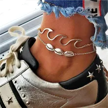 Богемный раковины кулон с волной ножные браслеты для женщин металлический многослойный ножной браслет Бохо ноги ювелирные изделия подарок