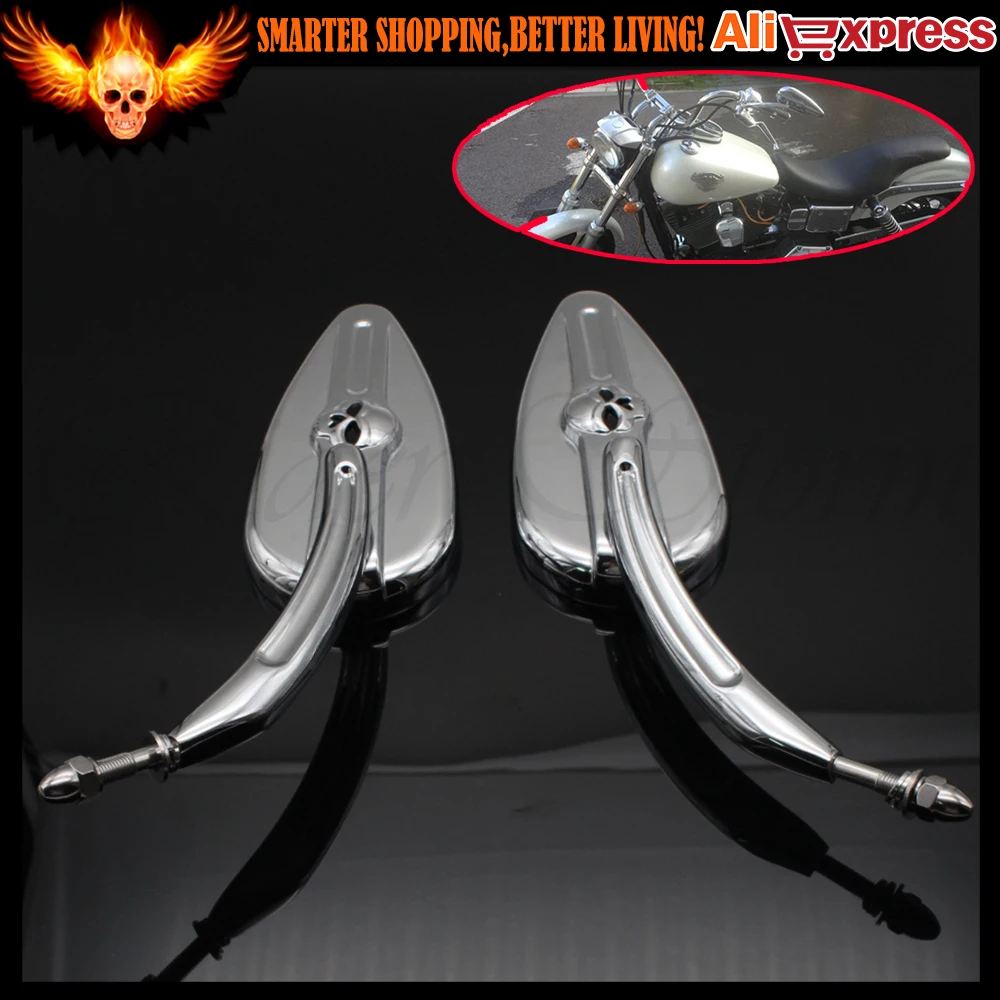 

CNC Aluminum Chrome Waterdrop Skull Teardrop Motorcycle rearview Side Mirrors For Harley Dyna Electra Glide Softail Sportster