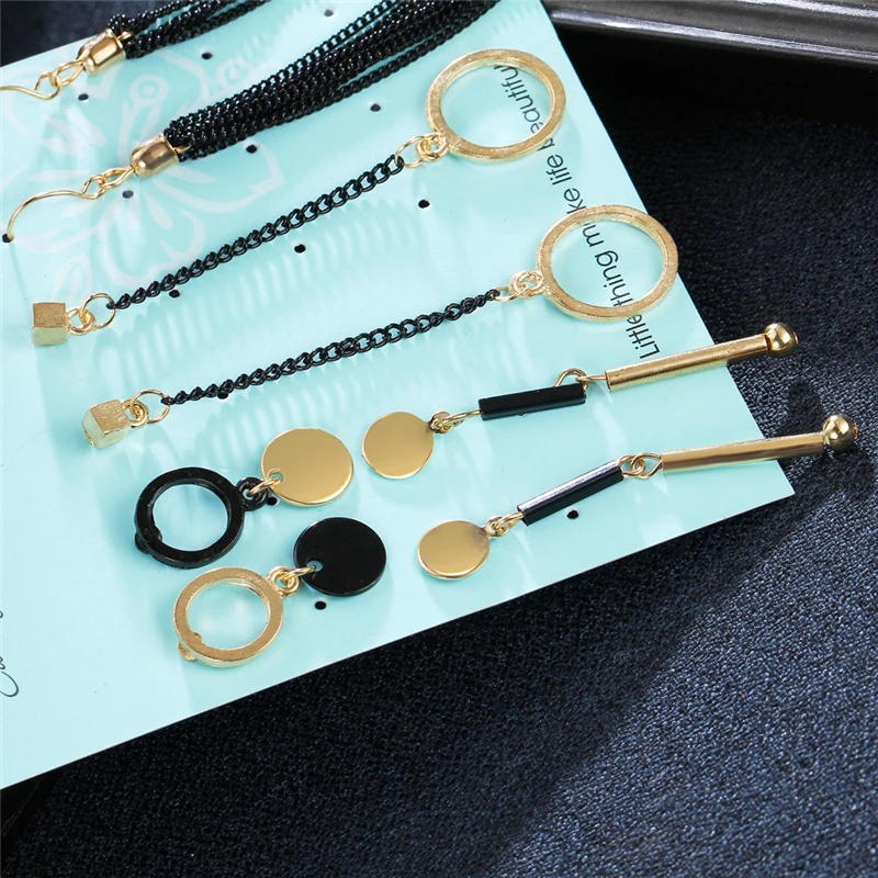 AY-4-Pairs-Set-Geometric-Vintage-Stud-Earrings-For-Woman-Contrast-Tassel-Round-Gold-Black-Color (2)