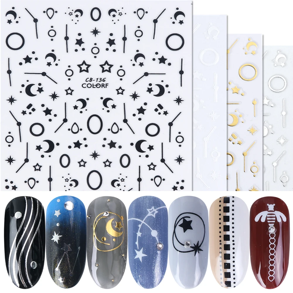 

8pcs Nail Art Stickers Set Gold/Silver/Black/White 3D Slider Nails Triangle Wave Line Sequin Tips Decals Nail Art LACB133-141-1