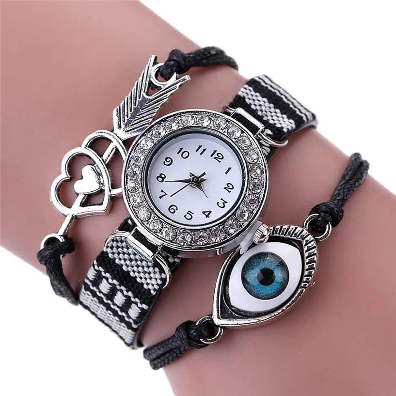 

2017 New Fashion Eye Wrap Around Bracelet Watch Crystal Synthetic Leather Chain Watch Life waterproof #1021
