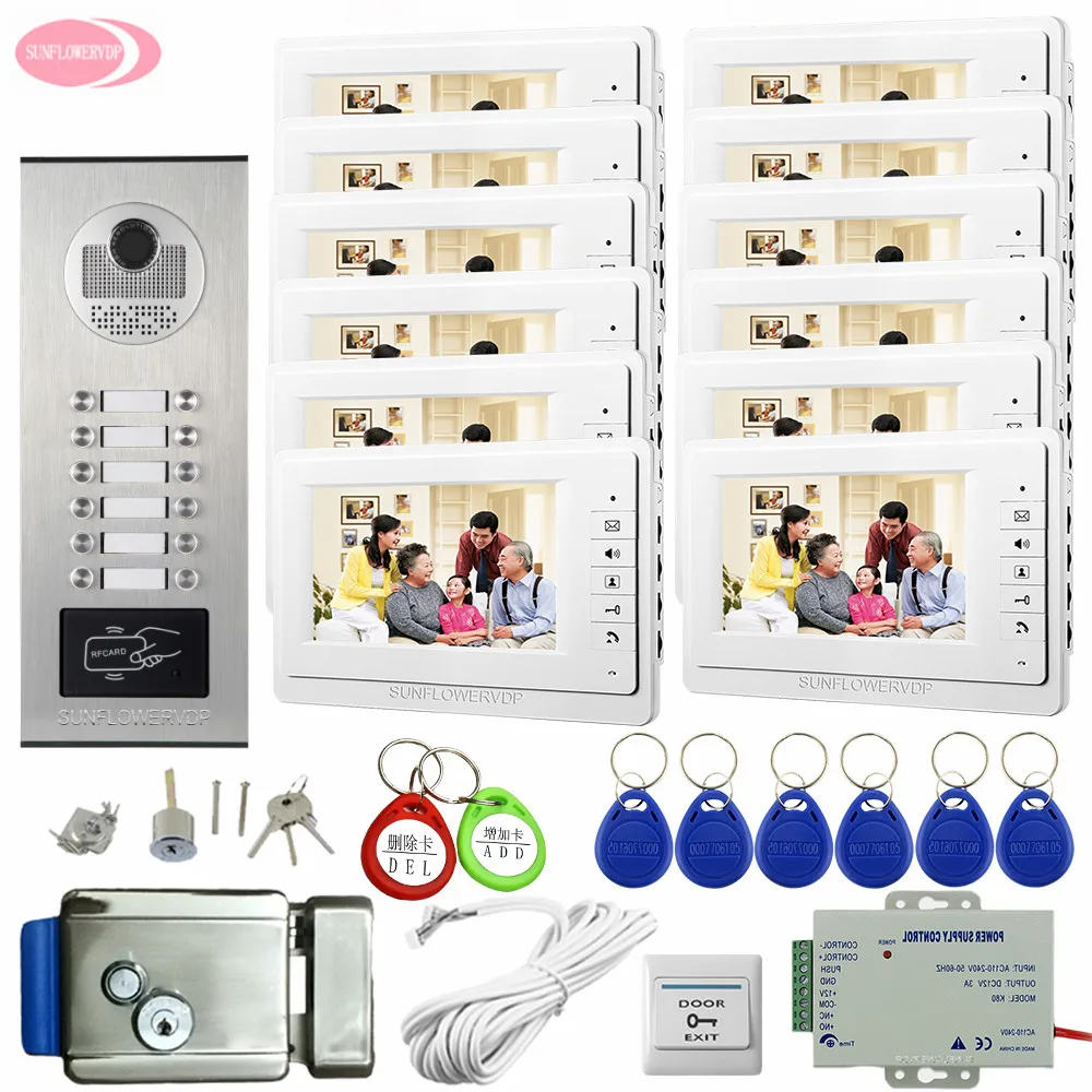 Для 12 квартиры доступ Aontrol RFID карты разблокировка видео домофон системы для квартиры 12 единиц + электронный дверной замок комплект