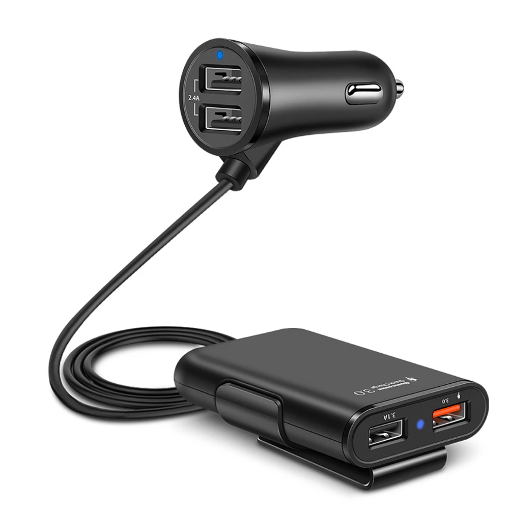 

4 Ports FAST 3.0+2.4A+3.1A USB Car Charger Universal USB Fast Adapter with 5.6ft Extension Cord Cable For MPV Car Phone Chargers