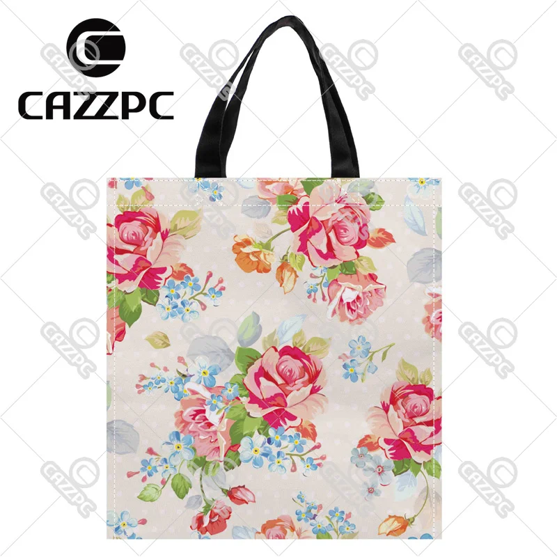 

Watercolor Beautiful floral rose Print Nylon Oxford Reusable Shopping Bag Gift Foldable Bag Eco Bag Pack of 2