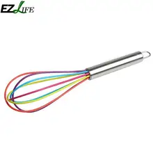1 unids silicona batidor de huevo color 10 pulgadas batidor de silicona mango de acero inoxidable mezclador de huevo cocina Herramientas Gadgets lpt9676