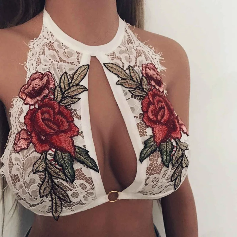 Women's Unpadded Bralette Full Glass Sexy Lace Bra Lingerie Bralette Appliques Pink Top Bustier Underwear Bra