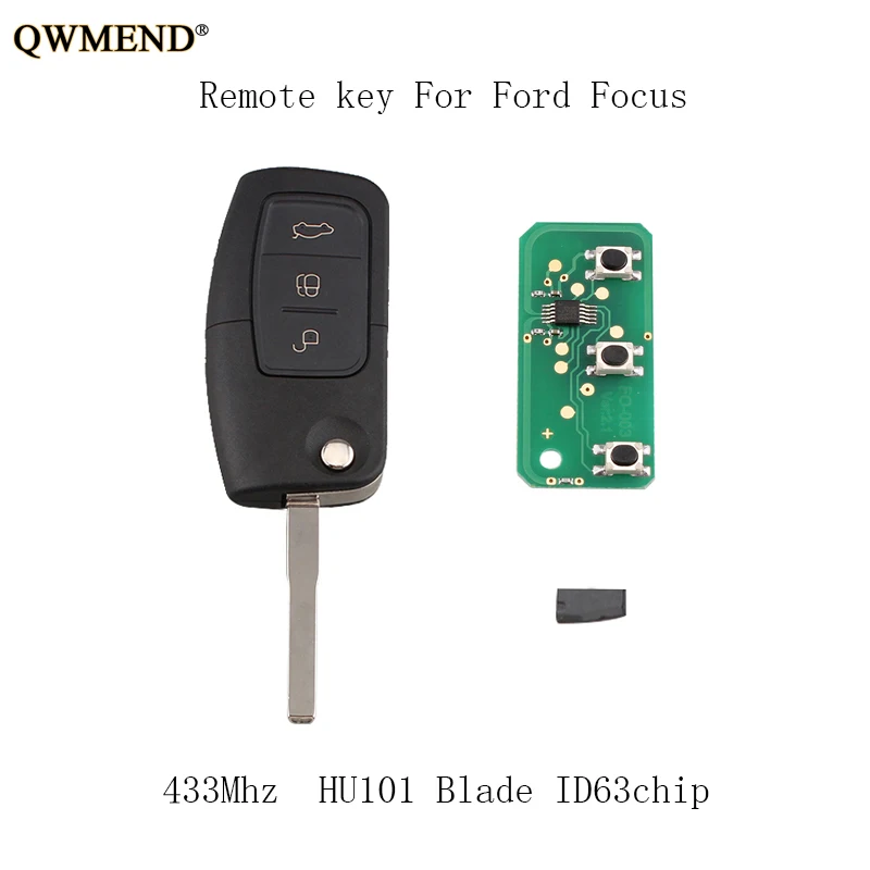 QWMEND 3 кнопки 433 МГц полный дистанционный ключ DIY для Ford Fusion Focus Mondeo Fiesta Galaxy HU101 Blade и
