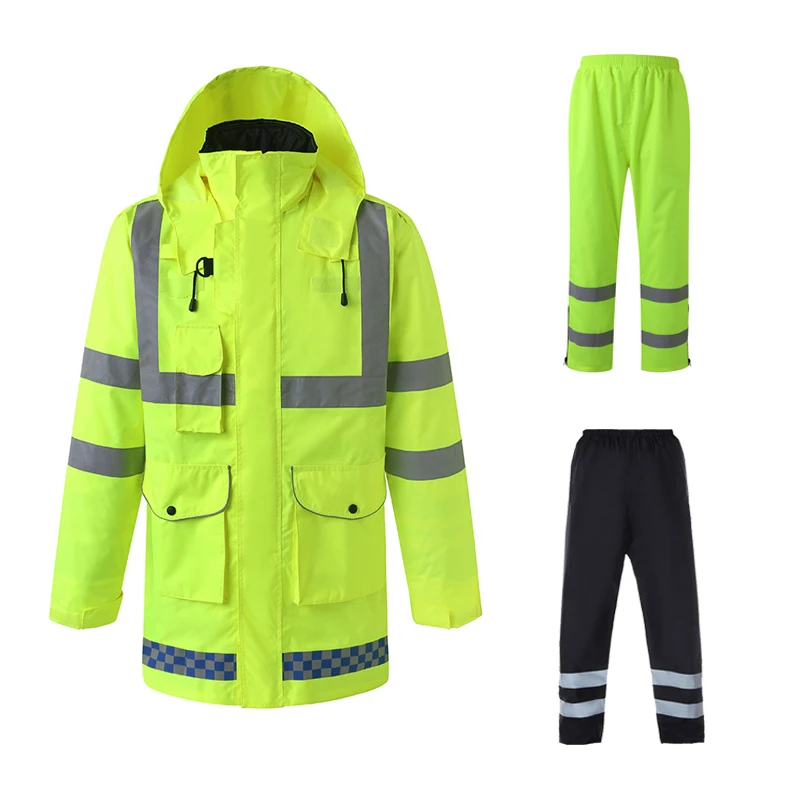

Adult High Visibility Reflective Raincoat Road Traffic Rescue Raincoat Uniform Coat Thickened Jacket Riding Reflective Cloth
