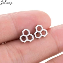 Jisensp-pendientes hexagonales negros para mujer, joyería de moda, regalos, pendientes pequeños de abeja, panal de abeja, pendientes para mujer de moda
