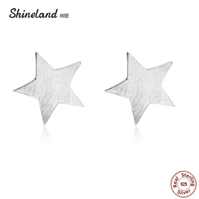 

Shineland Hot Sale 100% 925 Sterling Silver Star Drawing Small Stud Earrings For Women Lady Authentic Original Punk Jewelry Gift