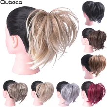 Oubeca sentetik Tousled esnek saç topuz düz çörek Chignon elastik dağınık Scrunchies Wrap at kuyruğu uzatma kadınlar için