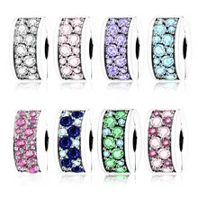 Подходят к оригинальным браслетам Pandora, прозрачные чешские бусины с клипсой, подлинные 925 пробы, серебряные, яркая элегантность, сделай сам, Berloque