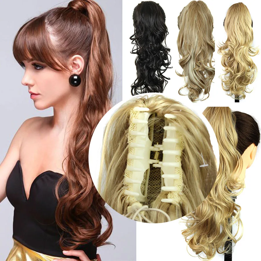 24"Long Wavy Fake Hair Ponytail Apply Hair Clips Pony Tails Hairpiece