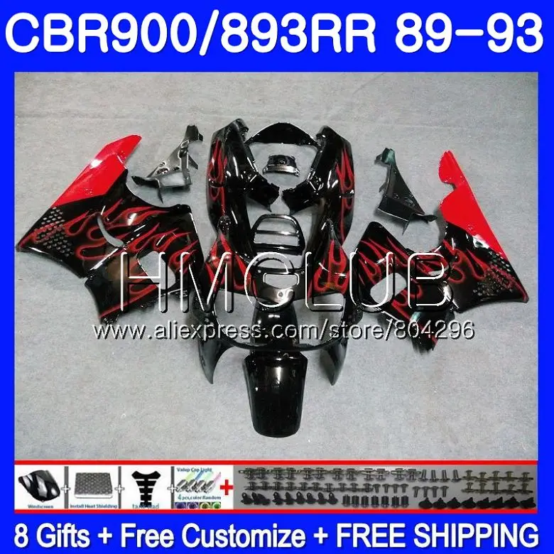 

Body For HONDA CBR900RR CBR893 RR CBR893RR 89 90 91 92 93 86HM.22 CBR900 CBR 893RR 1989 1990 1991 1992 1993 Fairing Red flames