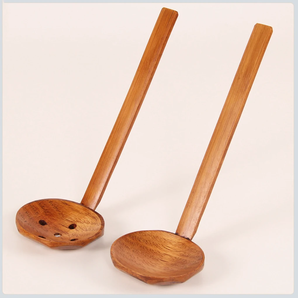 

Japanese Style Long Handle Wooden Soup Spoon Ramen Ladle Strainer Hot Pot Scoop Colander Kitchen Utensil