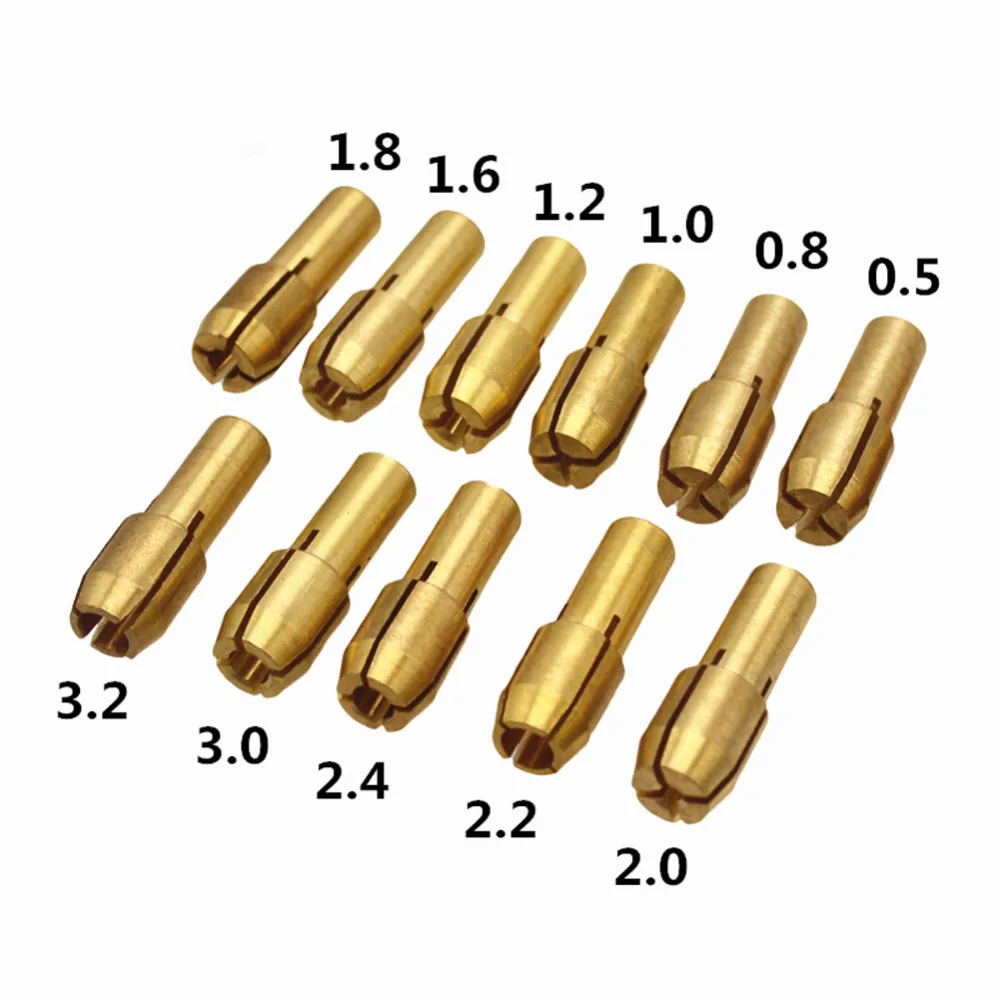 

11pcs 0.5-3.2mm Electronic Drill Chuck Collets Set Mini Drill Brass Collet Chuck for Dremel Rotary Tool Drill Accessories Tools