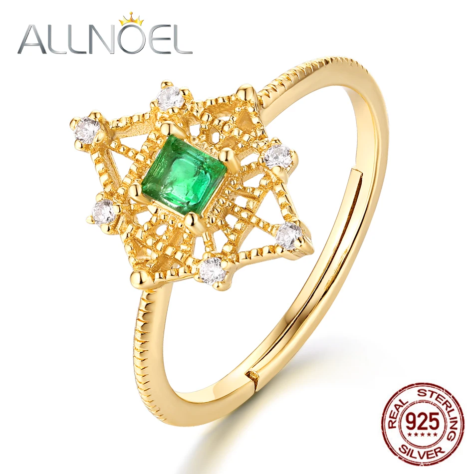 

ALLNOEL 925 Sterling Silver Natural Emerald Hollow Ring For Women Infinity Wedding Band Bridal Jewelry New Arrival Gifts for Her