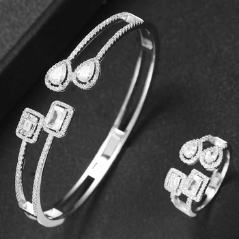 

GODKI Korea Trendy Arabia Bangle Ring Set Jewelry Set For Women Wedding Cubic Zircon Crystal CZ aretes de mujer modernos 2019