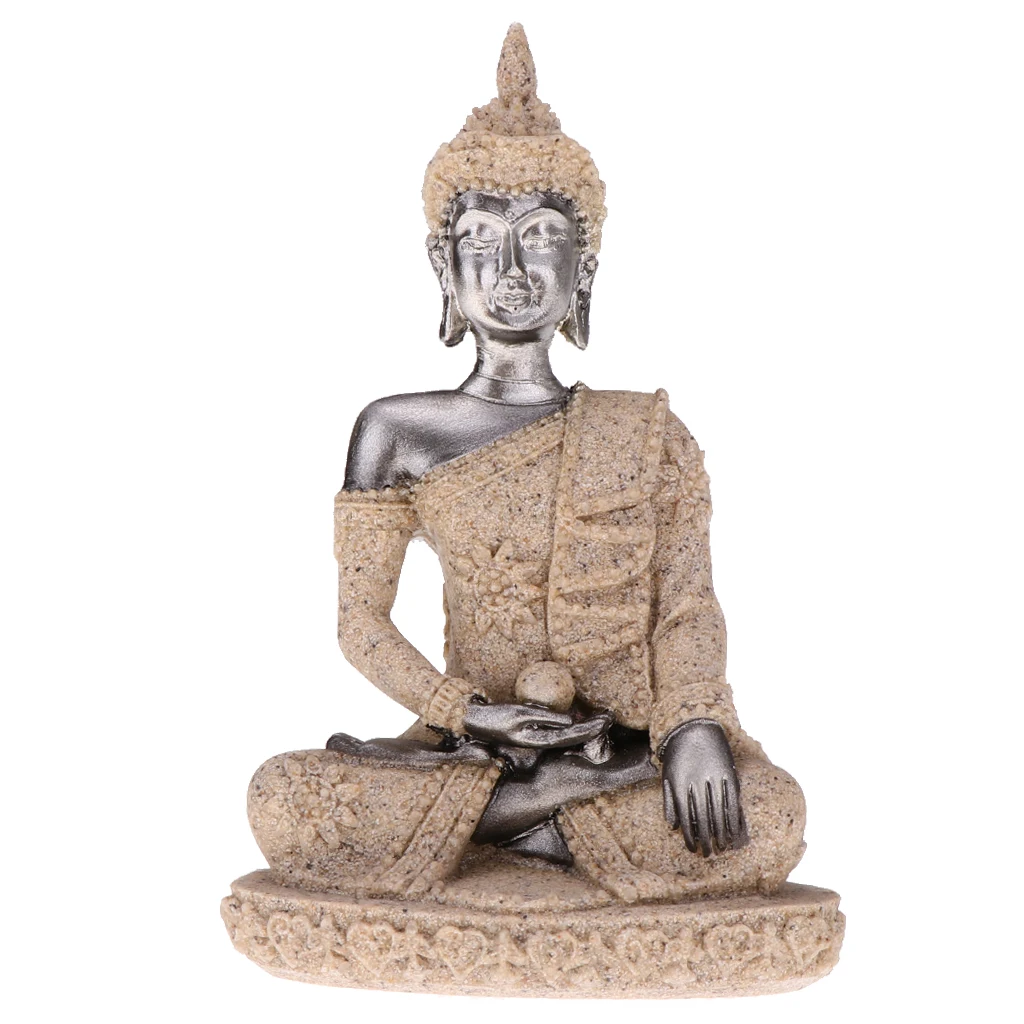 1 Piece Sandstone Meditation Buddha Statue Hand-carved Figurine Sculpture for Table Desk Decor Cabinent Display