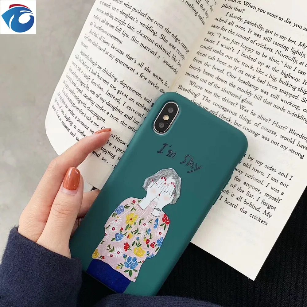 HUANQING Cute shy girl cell phone case For iPhoneXR XS Max 6 6S 7 7Plus 8 8Plus TPUprotection Phone liquid state soft case1
