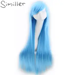 Similler дамы 80 см светло-голубой длинные прямые Синтетический Косплэй Искусственные парики для Для женщин Рождественский подарок