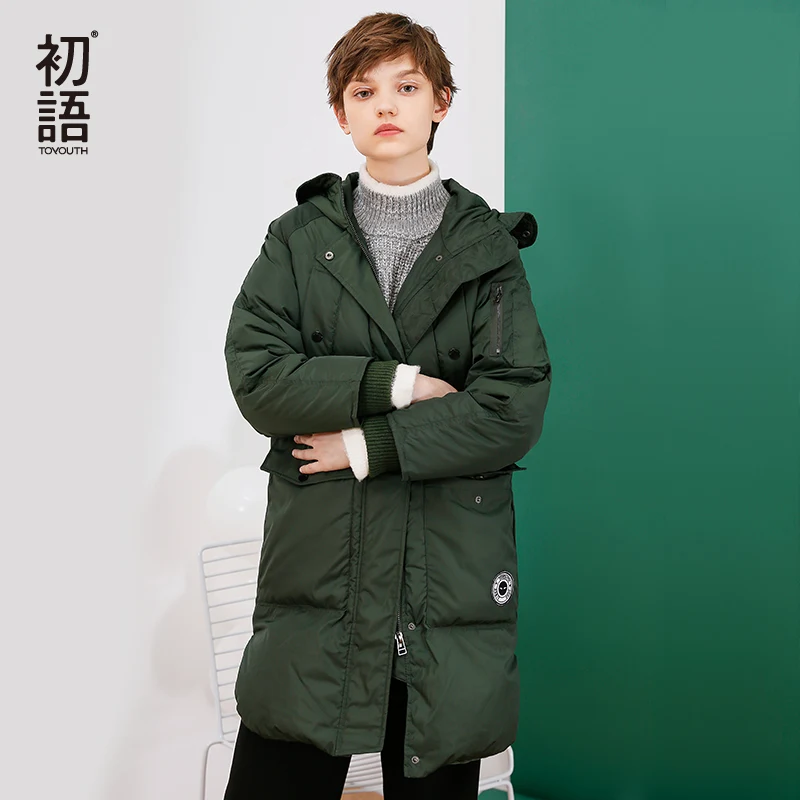 Goedkoop Toyouth Winter Warme Groene Jas 80% Witte Eend Donsjack Lange Hooded Omlaag Parka Vrouwelijke Dikker Effen Bovenkleding Parka