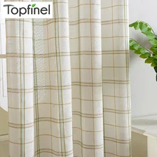 2016 Top Finel Cotton Linen Blending Plaid Tartan Sheer Voile Curtains for Living Room Bedroom Japanese Kitchen Curtains Drapery