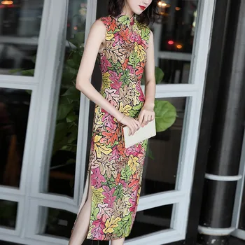 

2019 Dress Sexy Fashion Print Elegant Short Slit Turtleneck Women Sleeveless Bandage Chinese Styles Body con Dresses Wholesale