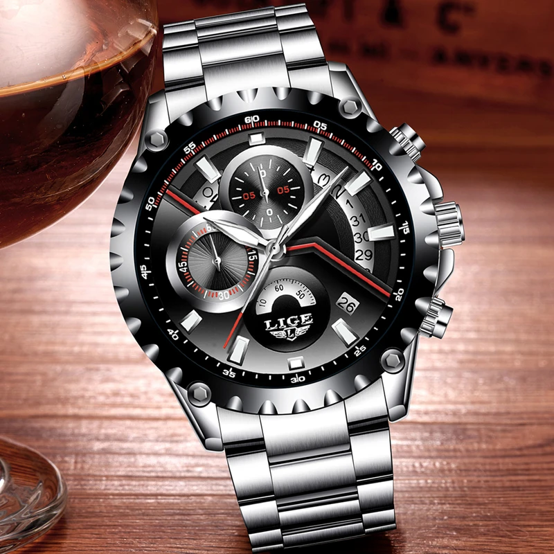

LIGE Brand Men's Fashion Hollow Design Watch Men's Sports Waterproof Quartz Watch Men all Steel Military watch Relogio Masculino