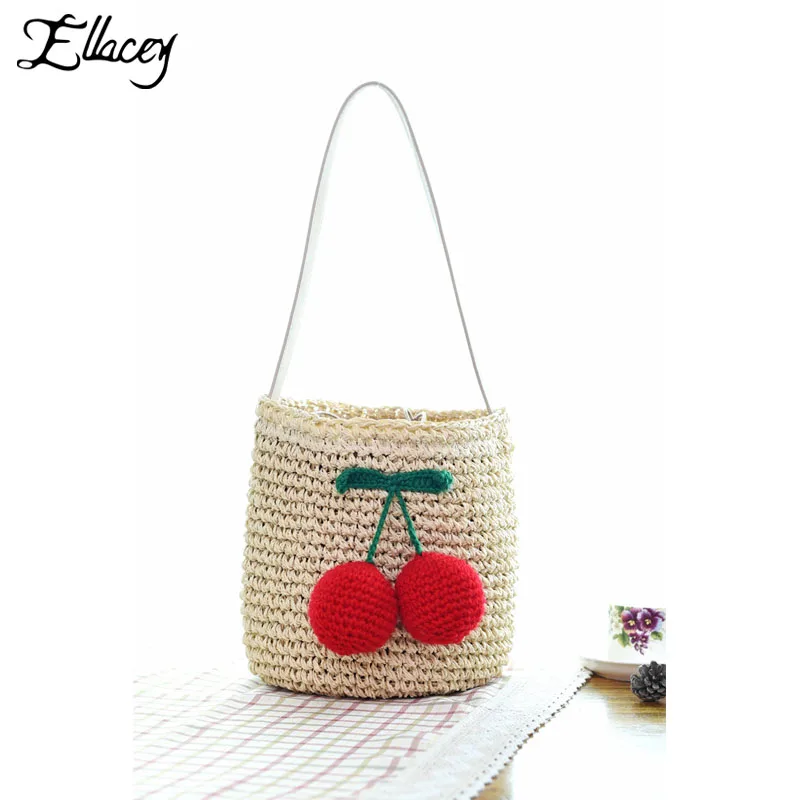 Cherry Lavoro Spalla Donne Sacchetto Al Estate Della Palla Pompon Di Nuovo 2019 Vacanza Bella Borse Ragazza Ball Ciliegio Bucket String Paglia Maglia black Mare A Borsa xwqYxgTnf
