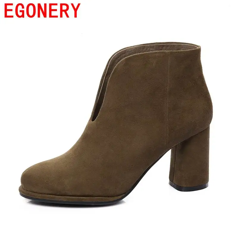 

EGONERY ankle boots warm elegant high heels 9cm grind arenaceous round toe dew instep comfortable skid resistance shoes women