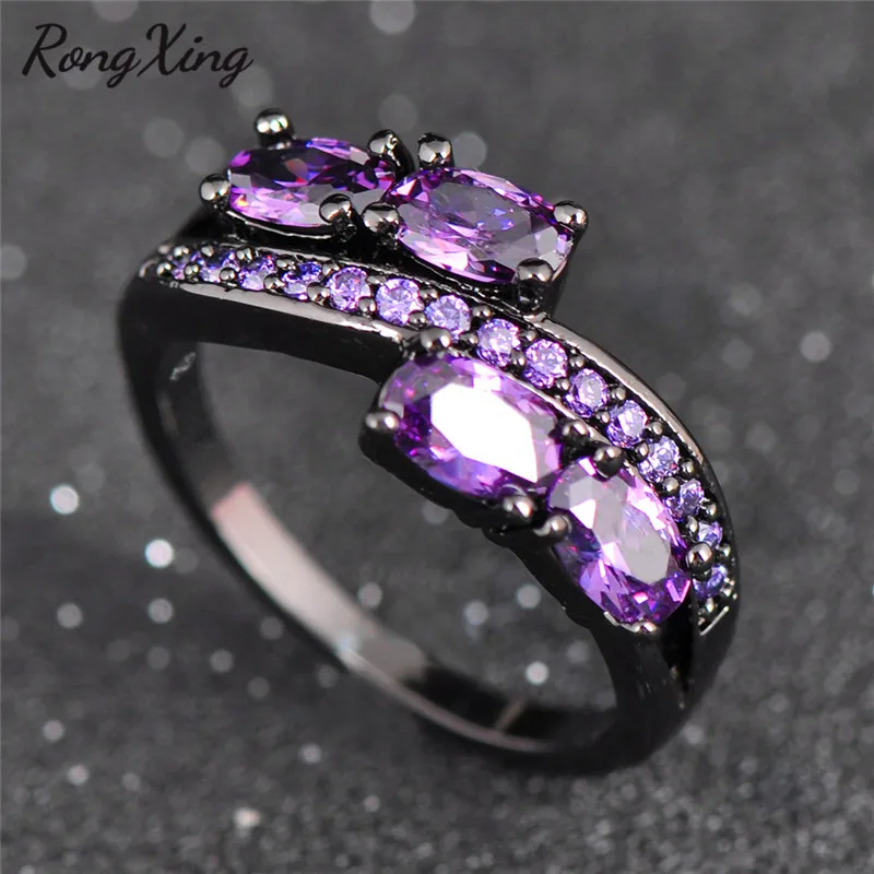 Элегантный rongxing фиолетовое кольцо Анель Черное золото заполненный кубический циркон для женщин палец Свадебная вечеринка ювелирные изделия подарок Bague Femme RB0033