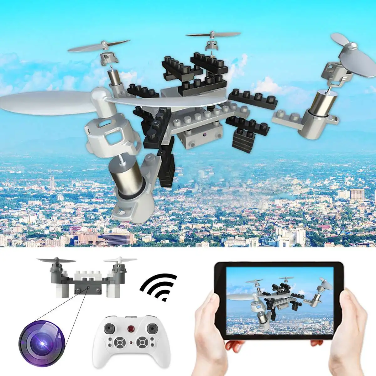 

DIY Mini RC Drone Quadcopter 4 Channels Drones With Camera Helicopter Phone Control Aircraft Toy Children's Day Gift With USB