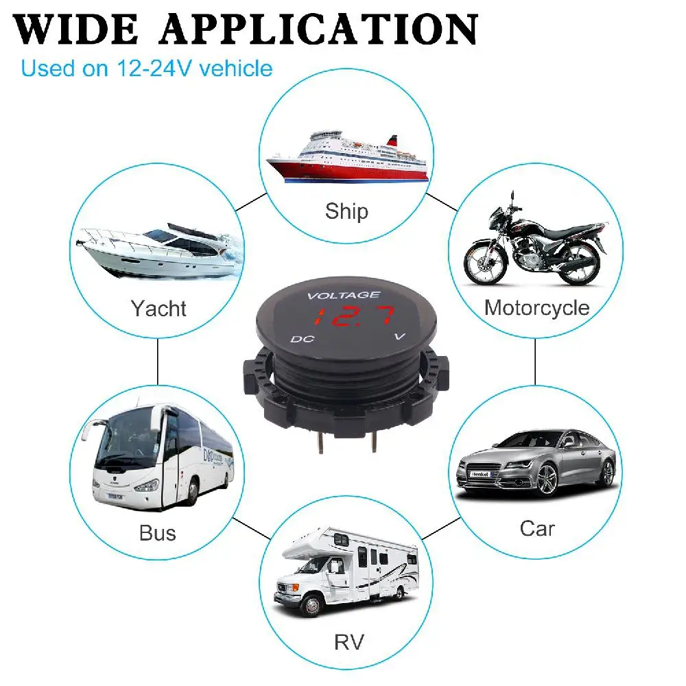 Универсальный светодиодный вольтметр для автомобиля, мотоцикла, лодки, цифровой вольтметр, водонепроницаемые автомобильные аксессуары, Автомобильный светодиодный вольтметр 6-30 в