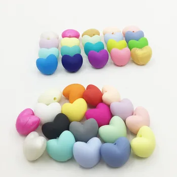 

50 pcs/lot Hot Heart Shape Loose Silicone Beads For Teething Necklace Silicone Loose Beads For Baby Teether BPA Safe 20 colors