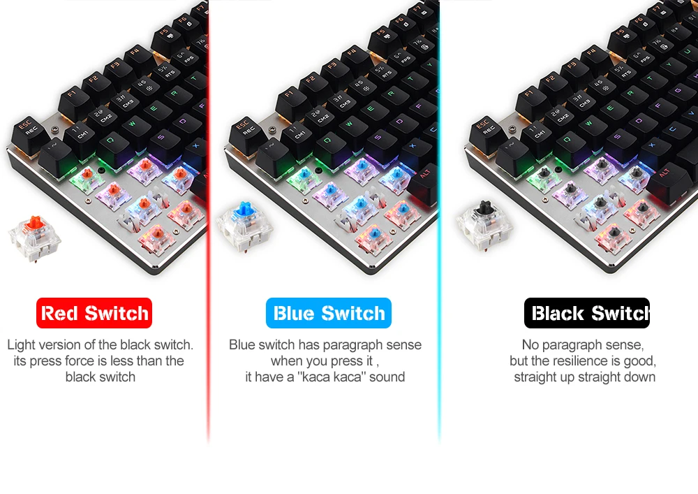 Metoo, оригинальная механическая клавиатура, 104 клавиш, светодиодный, черный, синий, синий, переключатель, игровой, проводной, светодиодный, с подсветкой, против привидения, для геймерского компьютера