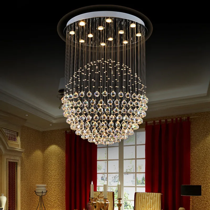 

K9 Crystal Chandelier Lights Fixture LED Round Ball Shape Suspension Lamp Living Room Light Dinning Room Lustre Lamp