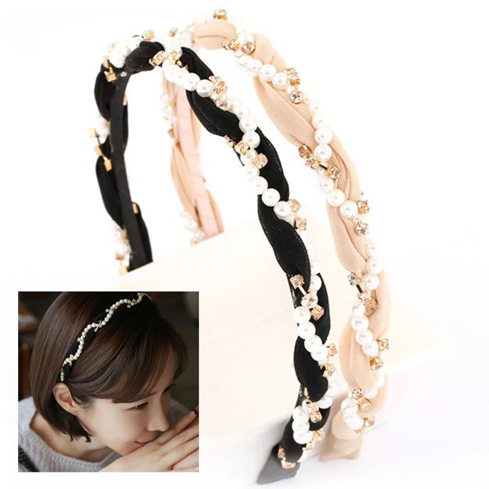 

Fashion Luxurious Pearls Rhinestone Hair Hoop Headband Hairband for Women Girls Gauze Hair Band Hair Accessories