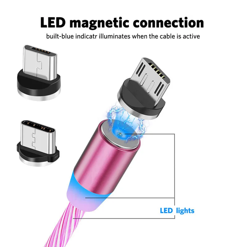 Светящийся Магнитный Micro usb type-C зарядный кабель для samsung S8 A5 A7 A90 A70 A50 huawei P20 lite P30 Pro View 20 Honor 9 7A 8A 8X