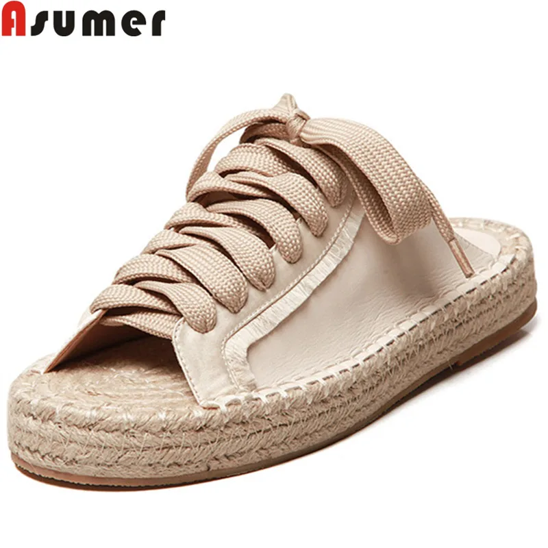 

ASUMER 2019 flats women lace up genuine leather shoes women casual ladies shoes comfortable flat platform shoes female 2019