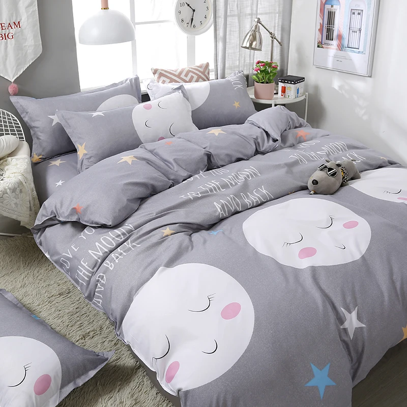 

4pcs/set Brief Style Cartoon Printing Comfortable Bedding Set Bed Linings Duvet Cover Bed Sheet Pillowcases