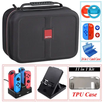 

11 in 1 Accessories Nintend Switch NS Carrying Storage Bag Joystick Handle Grips Charger+ Silicone Case Caps for Nintendo Switch