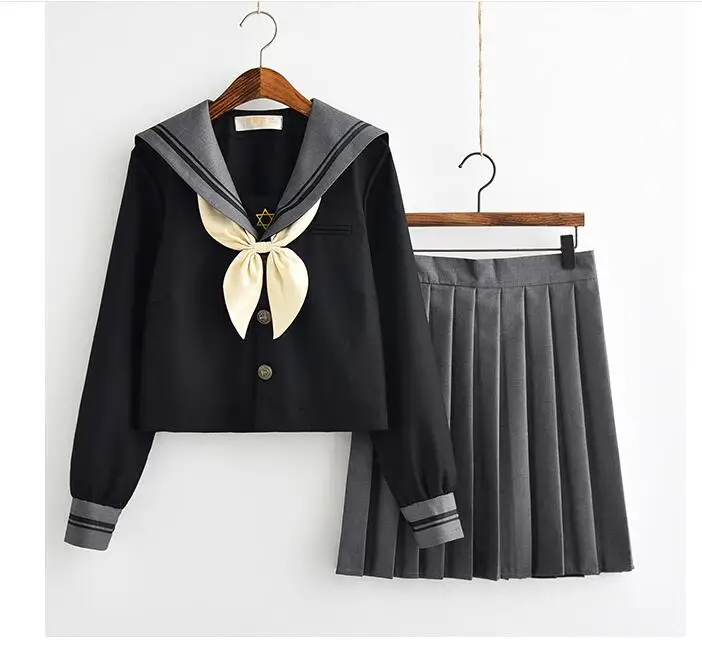 

Japanese School Uniform For Girls Kawaii Lolita Sailor Uniforms Cosplay Costumes Long Sleeve Shirt Pleated Skirt Set