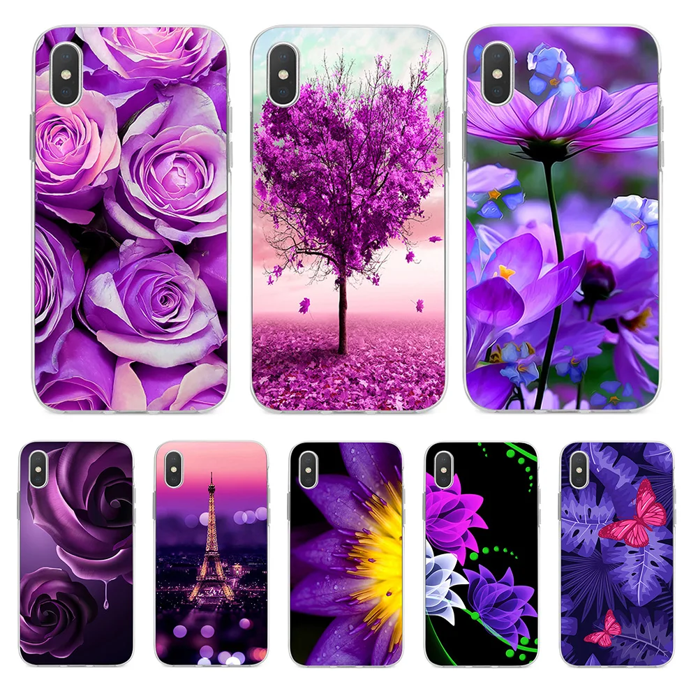 Purple Flower Romance Silicone Phone Case Couqe Fundas For iPhone 6 6S 7 8 Plus X Cover XS MAX XR Soft |