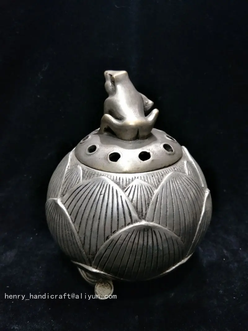 

Antique Rare Qing Dynasty silver pot,Carved Frog incense burner, hand made crafts,Collection & Adornment, Free shipping