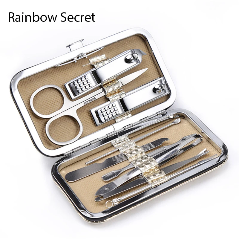 

Nail Art Tool Sets 9Pcs/Set Stainless Steel Manicure Set Nail Clippers Cleaner Grooming Kit Nail Care Pedicure Sets