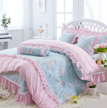 

100% Cotton Floral print Princess Bedding set soft bedclothes twin queen king size Girls Bed sheet Duvet cover set Pillowcase